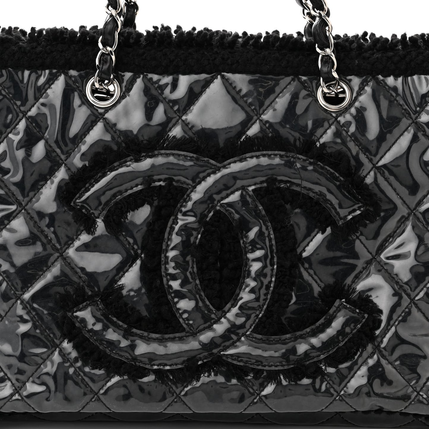 Vinyl Quilted Funny Tweed Tote Black