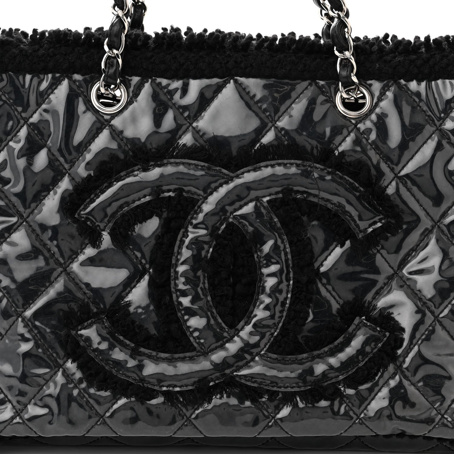 Chanel Vinyl Quilted Funny Tweed Tote Black 8 of 12