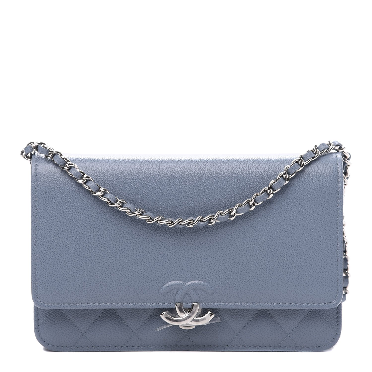 Chanel Grained Calfskin Quilted CC Box Wallet On Chain WOC Blue 1 of 10