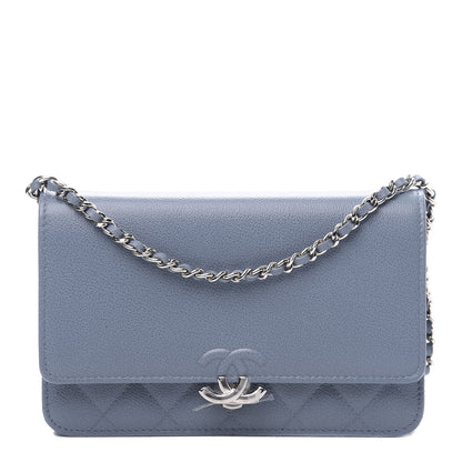 Chanel Grained Calfskin Quilted CC Box Wallet On Chain WOC Blue 1 of 10