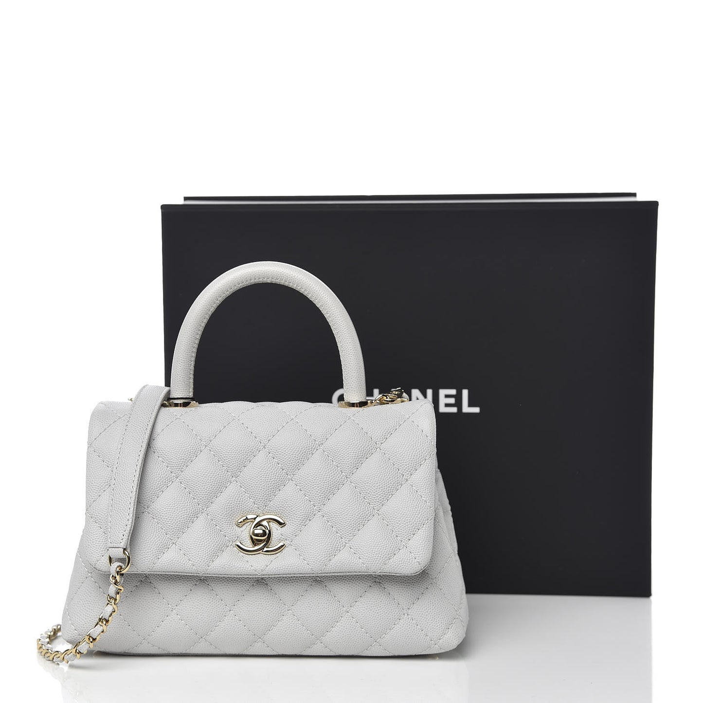 Caviar Quilted Mini Coco Handle Flap Light Grey