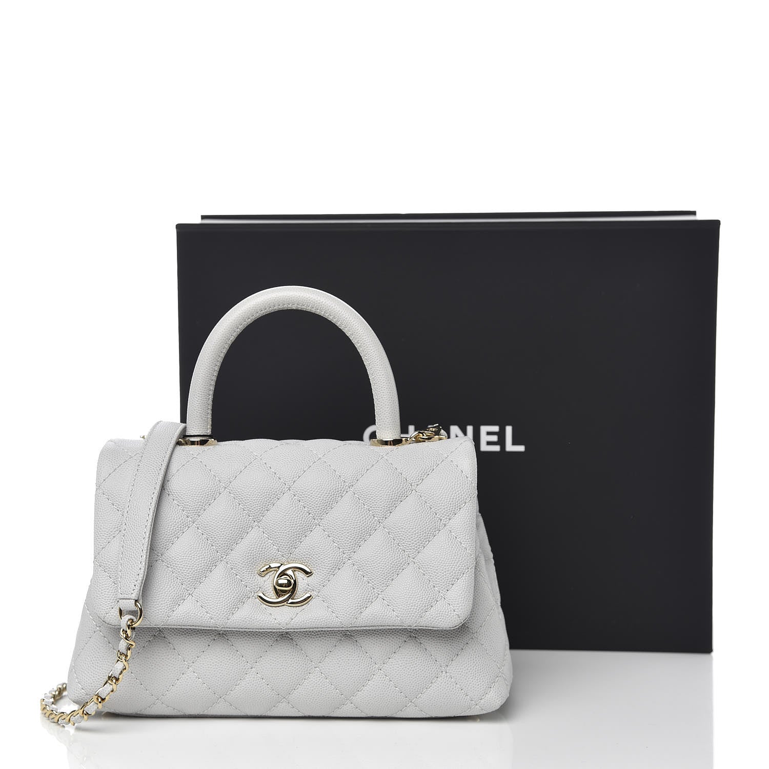 Chanel Caviar Quilted Mini Coco Handle Flap Light Grey 10 of 10