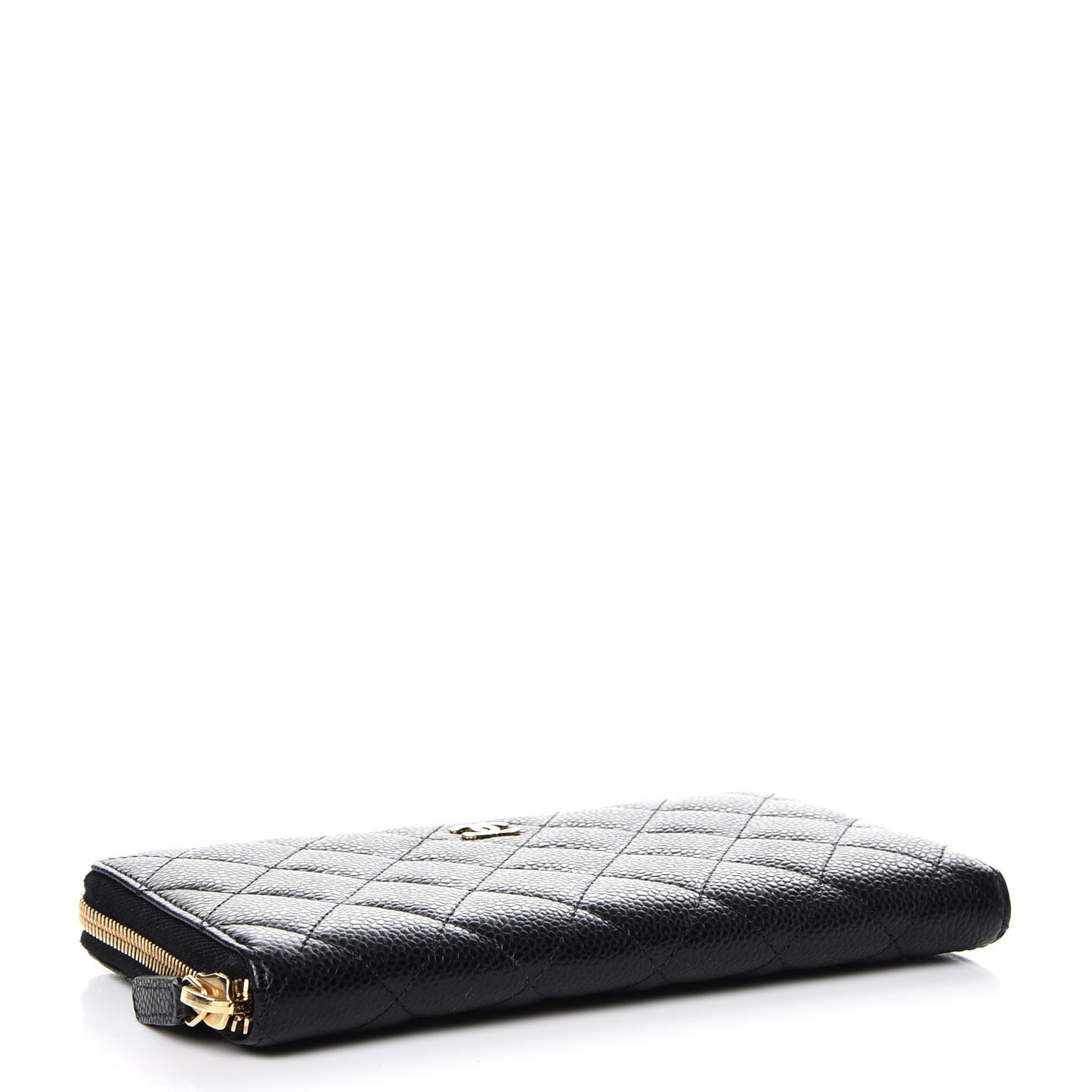 Caviar Quilted Large Gusset Zip Around Wallet Black