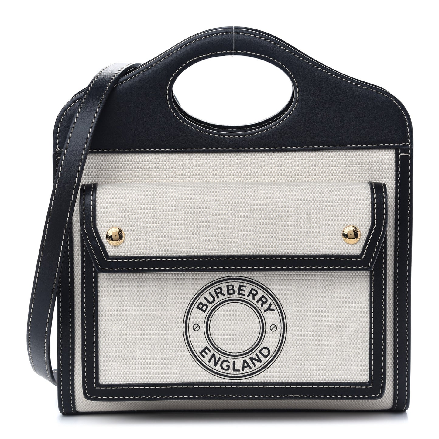 Canvas Smooth Calfskin Two Tone Mini Pocket Bag Black