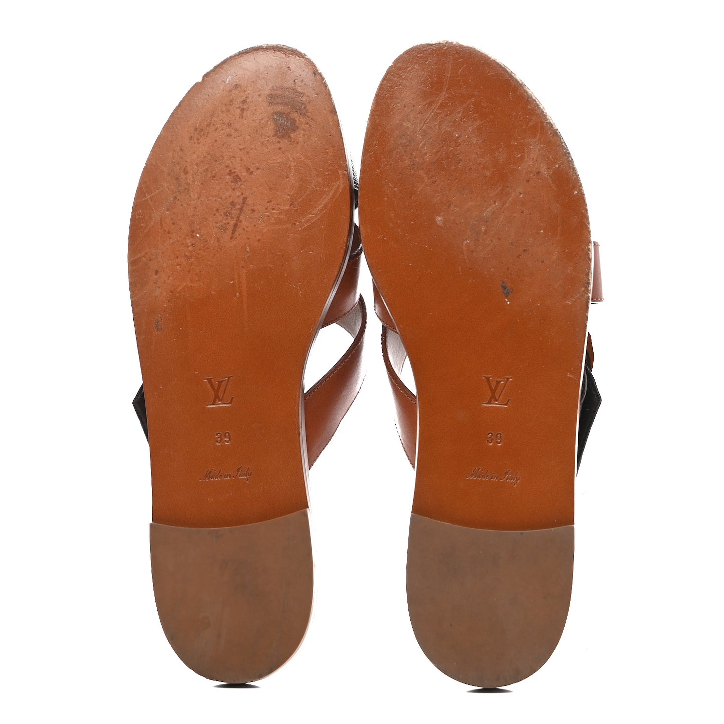 Monogram Calfskin Flat Sandals 39 Cognac