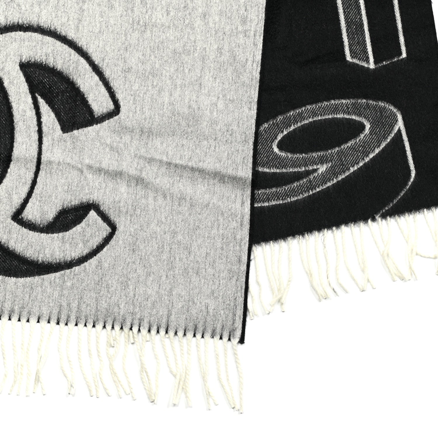Chanel CC Fringe Stole Black White 3 of 4