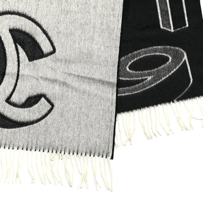 Chanel CC Fringe Stole Black White 3 of 4