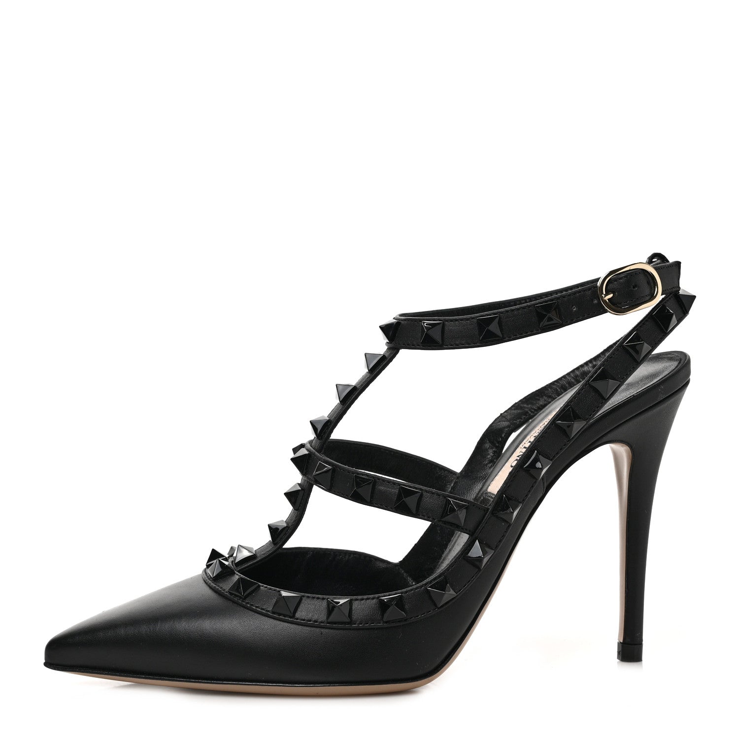 Valentino Garavani Calfskin Nappa Monochrome Rockstud Ankle Strap 100mm Pumps 35.5 Black 1 of 8