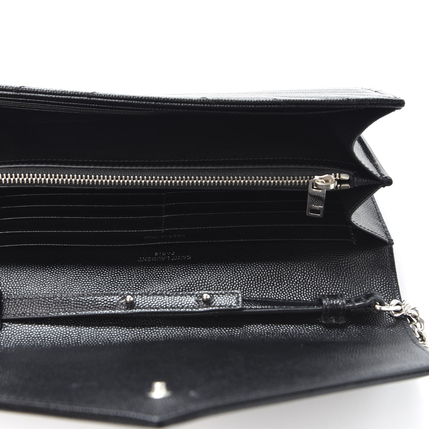 Saint Laurent Grain De Poudre Matelasse Chevron Monogram Chain Wallet Black 4 of 10