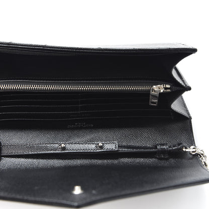 Saint Laurent Grain De Poudre Matelasse Chevron Monogram Chain Wallet Black 4 of 10