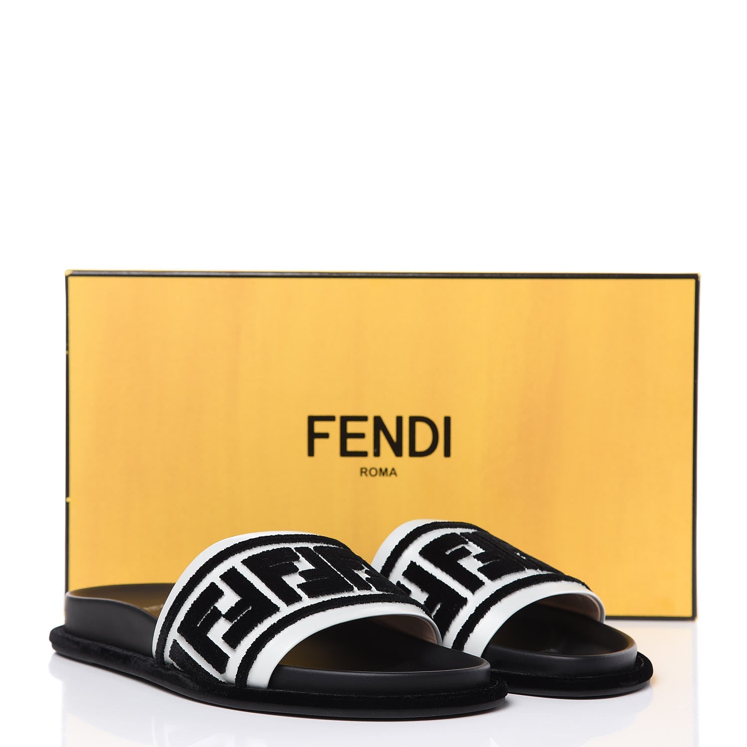 Fendi Velvet FF Reloaded Slide Sandals 38.5 Black White 10 of 10