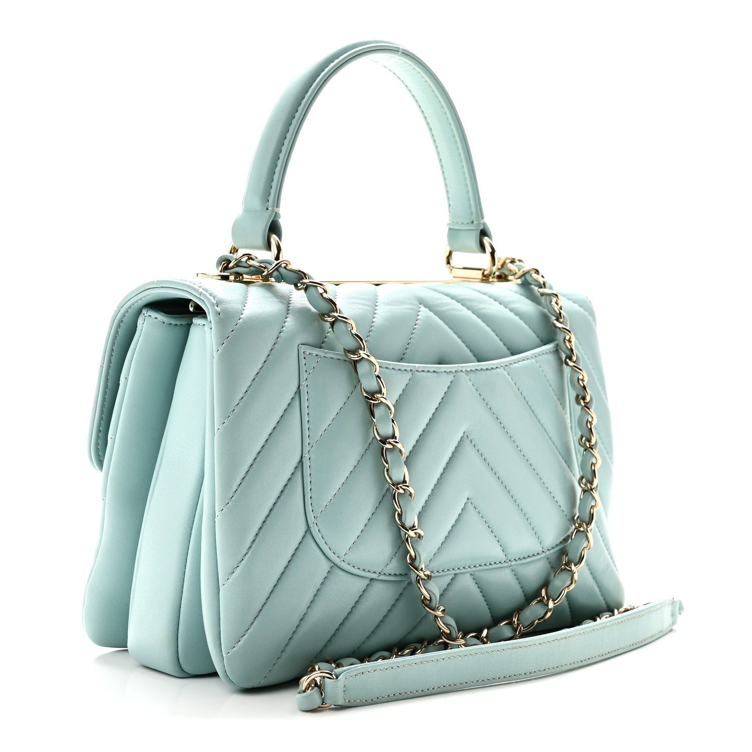 Chanel Lambskin Chevron Quilted Small Trendy CC Flap Dual Handle Bag Light Blue 3 of 10
