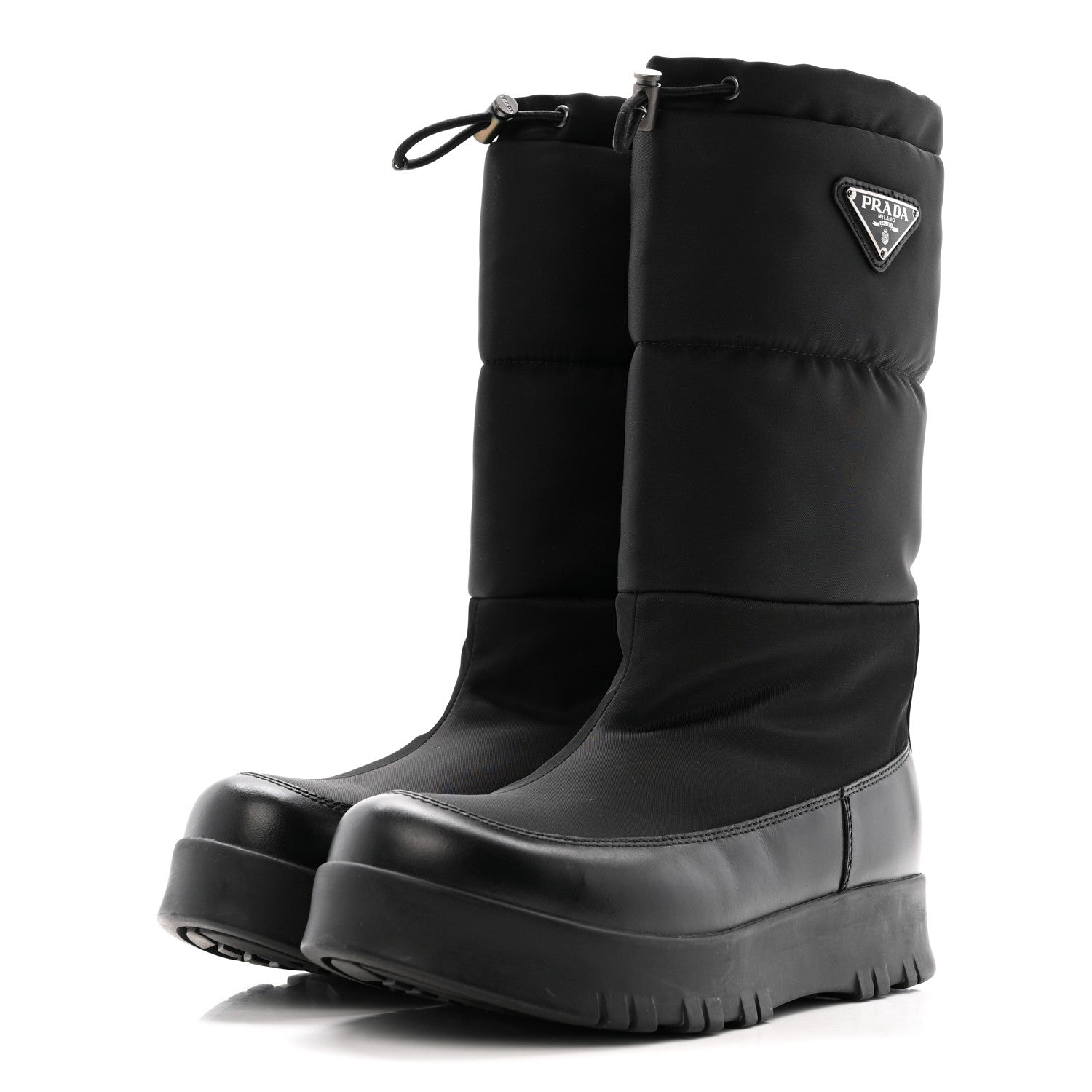 Prada Nylon Gabardin Metal Triangle Logo Padded Moon Boots 39.5 Black 3 of 10