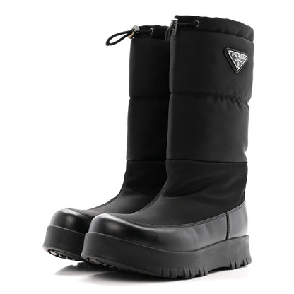 Prada Nylon Gabardin Metal Triangle Logo Padded Moon Boots 39.5 Black 3 of 10