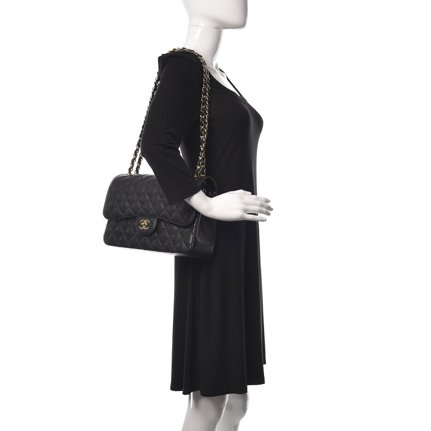 Caviar Quilted Jumbo Double Flap Black