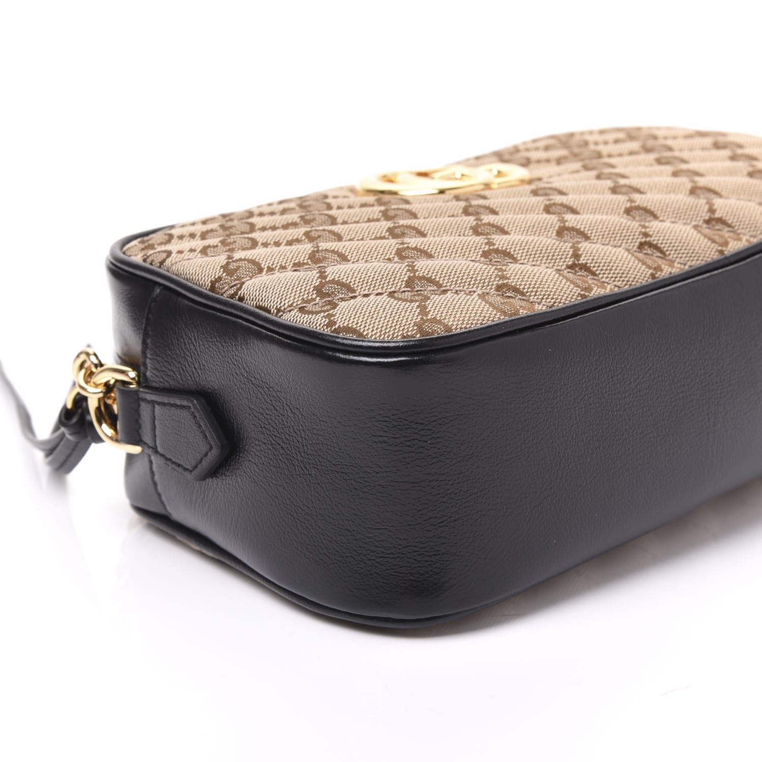 Gucci Monogram Matelasse Diagonal Small GG Marmont Chain Shoulder Bag Beige Black 5 of 10