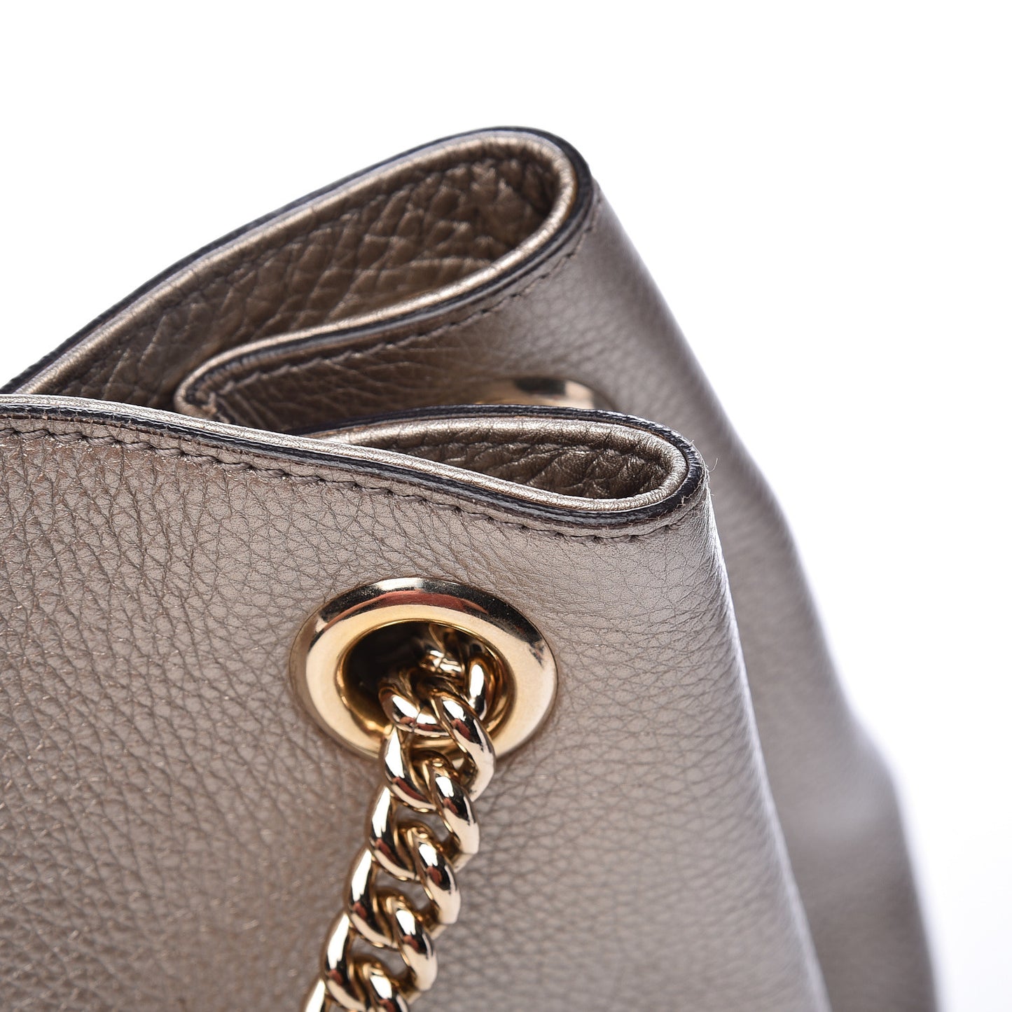 Metallic Pebbled Calfskin Medium Soho Chain Shoulder Bag Golden Beige