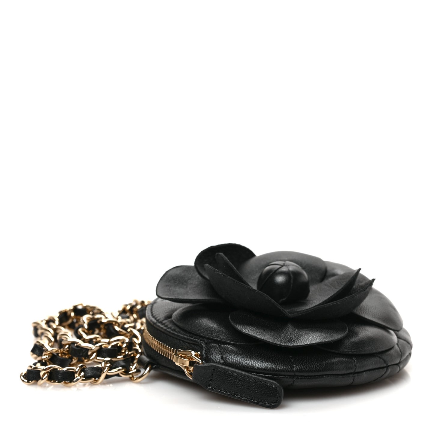 Lambskin Mini Camellia Bouquet Clutch With Chain Black