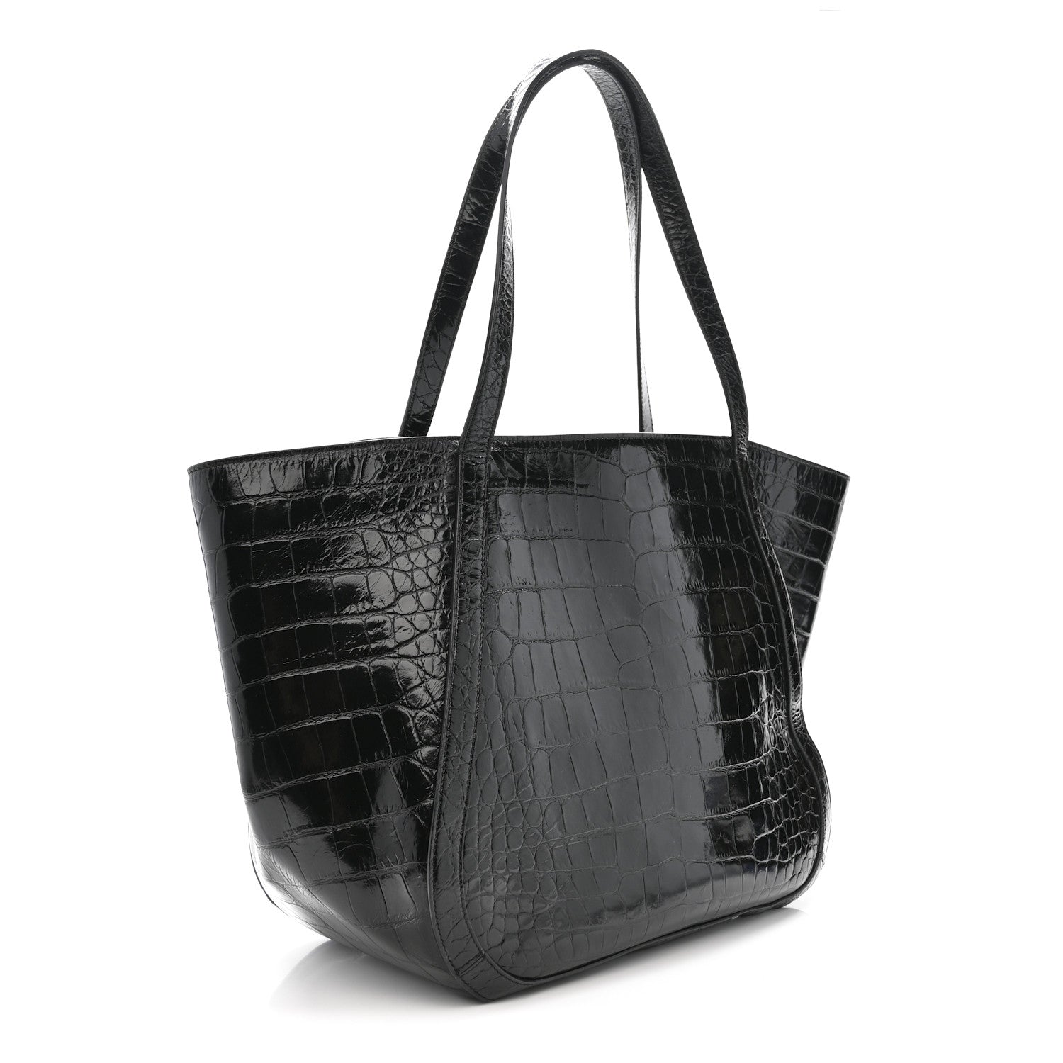 Versace Calfskin Crocodile Embossed Greca Goddess Tote Bag Black 3 of 13