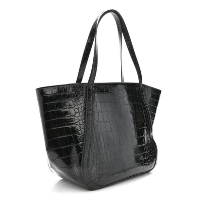 Versace Calfskin Crocodile Embossed Greca Goddess Tote Bag Black 3 of 13