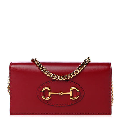 Gucci Boarded Plutone Calfskin Horsebit 1955 Wallet On Chain New Cherry Red 1 of 4
