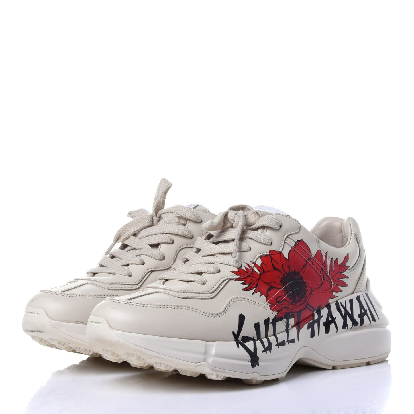 Calfskin Hawaii Print Womens Rhyton Sneakers 36 Ivory