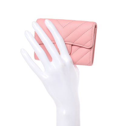 Chanel Caviar Chevron Quilted Flap Card Holder Pink 2 of 11