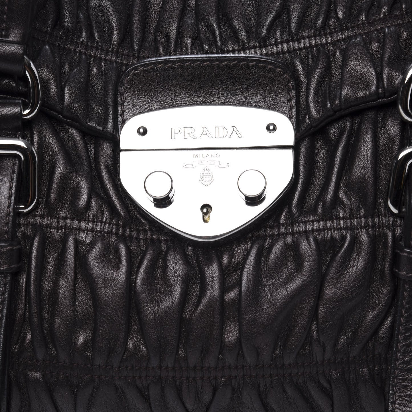 Nappa Dressy Gaufre Foldover Pushlock Satchel Black