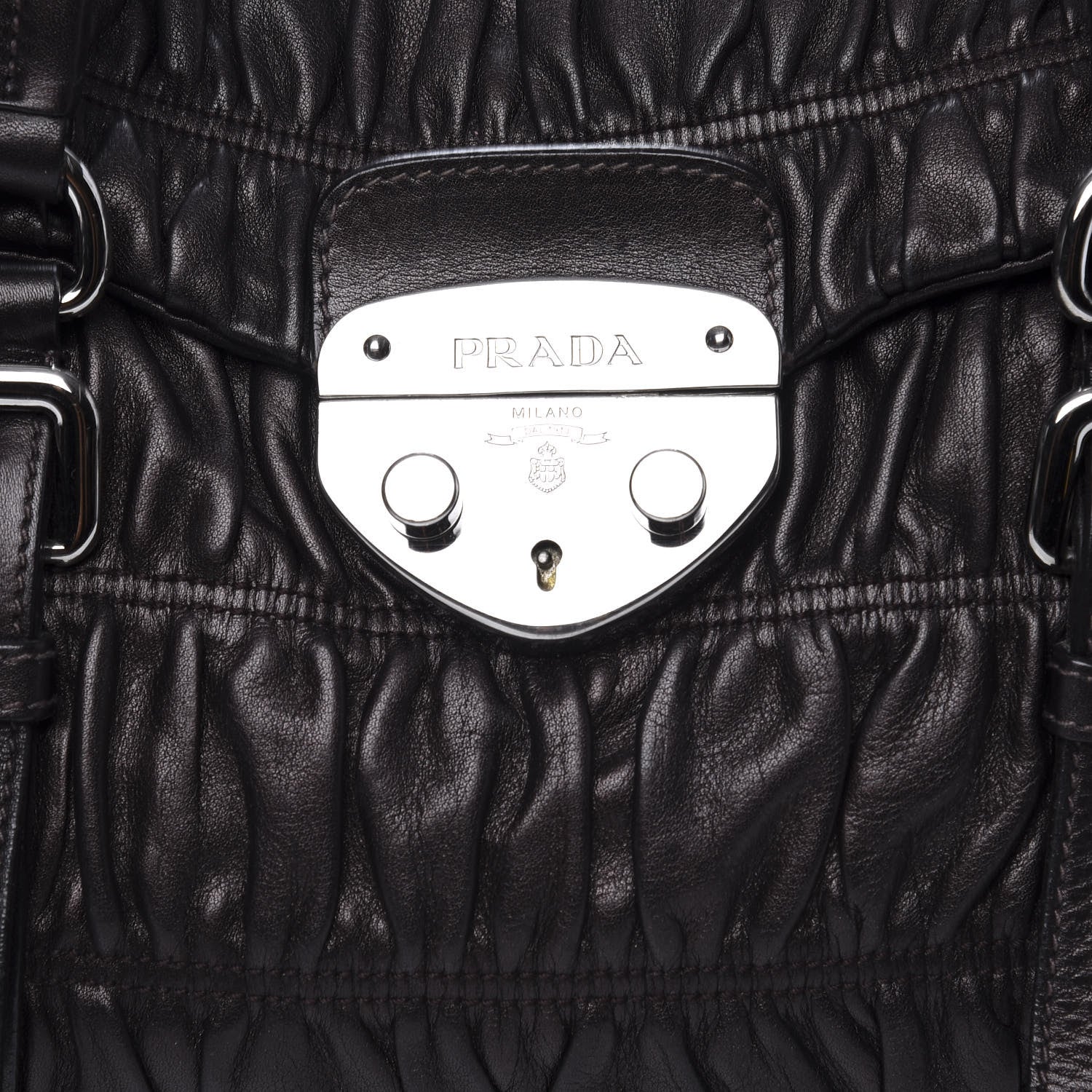 Prada Nappa Dressy Gaufre Foldover Pushlock Satchel Black 8 of 8