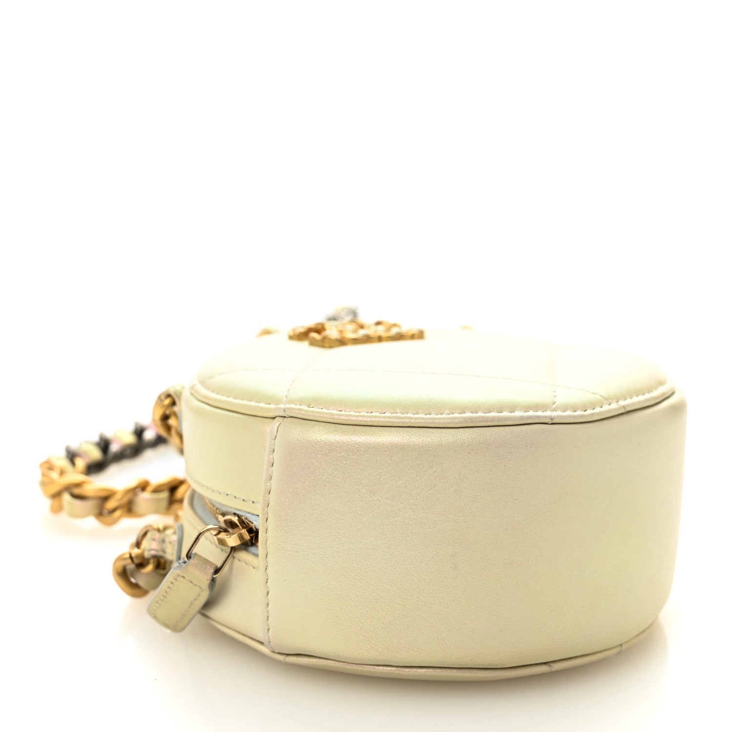 Chanel Iridescent Calfskin Quilted Chanel 19 Round Clutch With Chain White 4 of 10