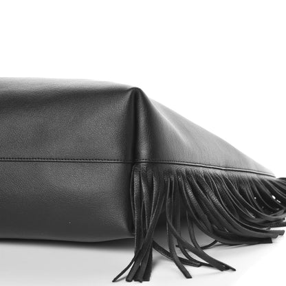 Saint Laurent Calfskin Large Fringe Shopping Tote Black 10 of 10