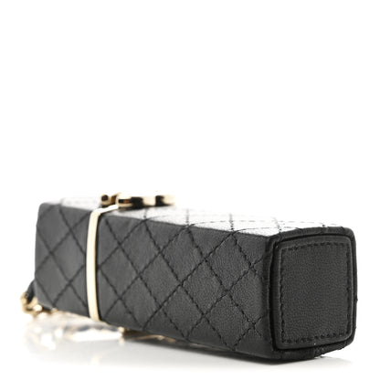 Chanel Caviar Stitched Lipstick Case On Chain Black Burgundy 3 of 11