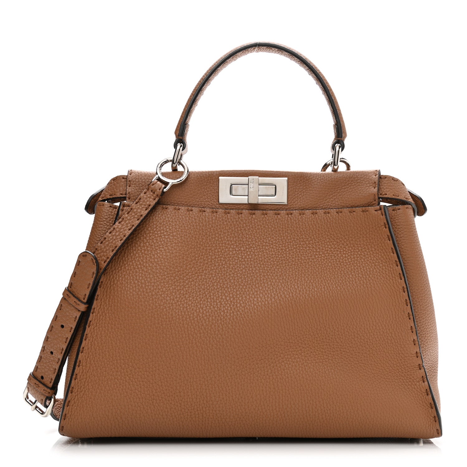 Fendi Cuoio Romano Selleria Bi-Color Medium Peekaboo Iconic Satchel Mou Deserto 1 of 16
