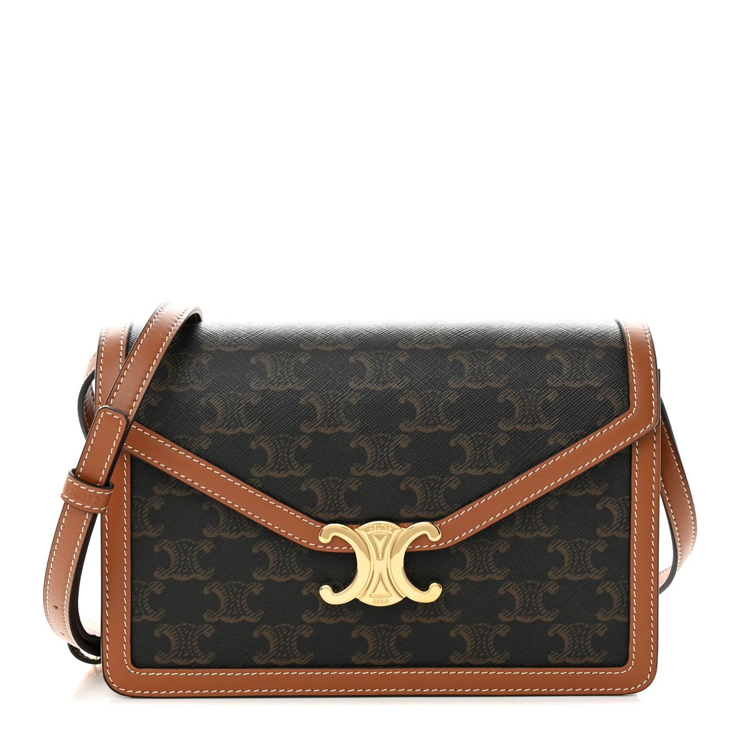 Triomphe Canvas Calfskin Enveloppe Bag Tan