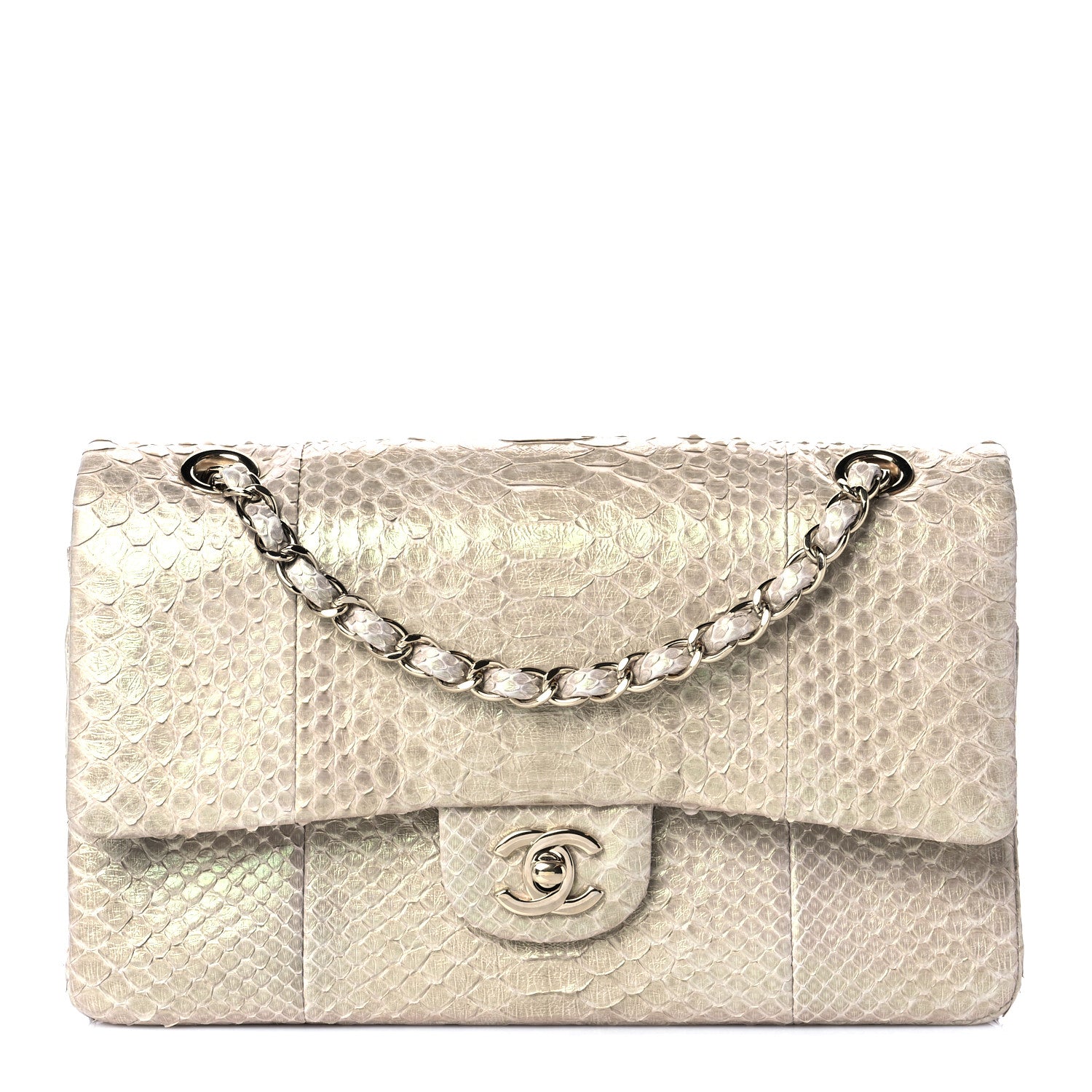 Chanel Metallic Python Medium Double Flap Light Beige 1 of 11