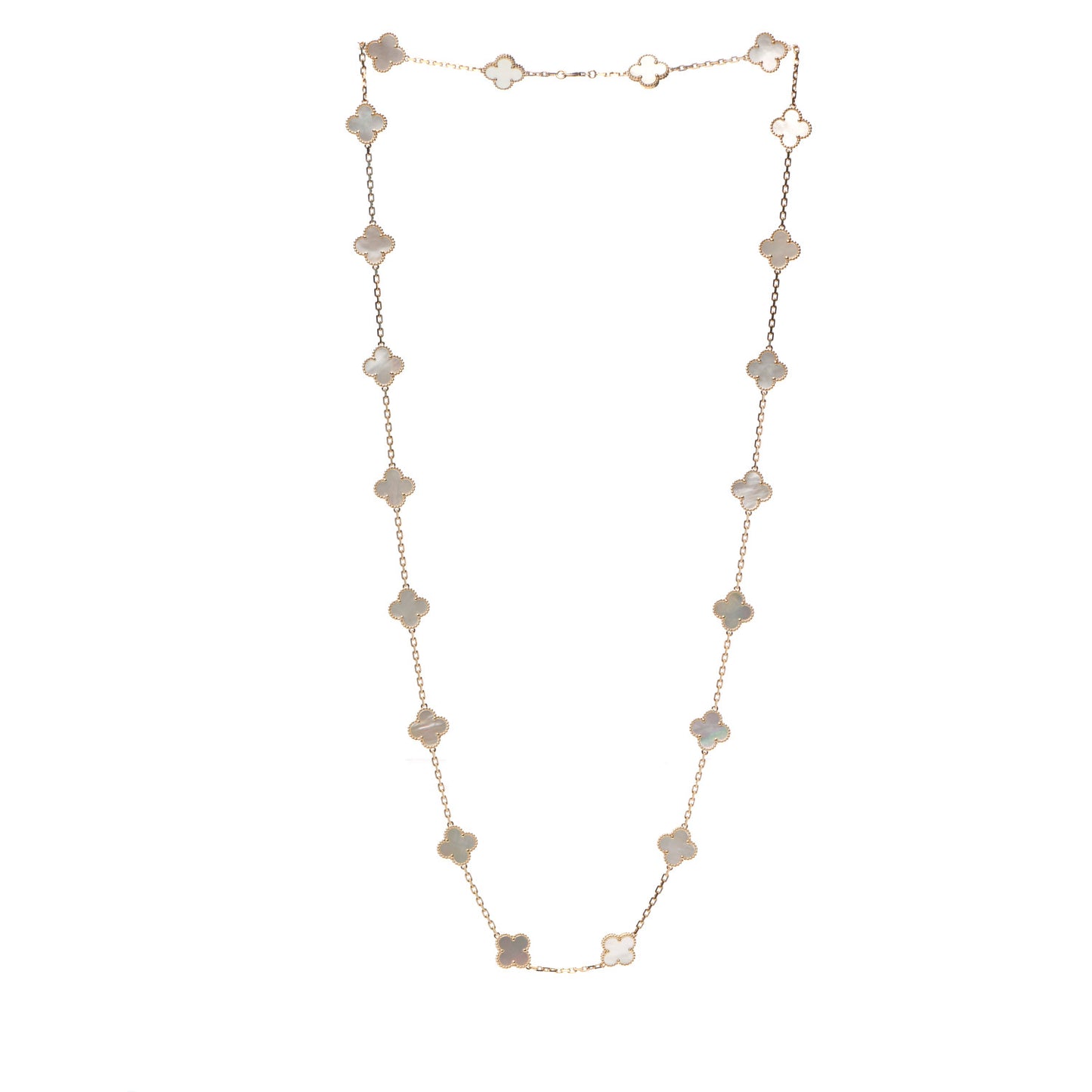 18K Yellow Gold Mother of Pearl 20 Motifs Vintage Alhambra Necklace