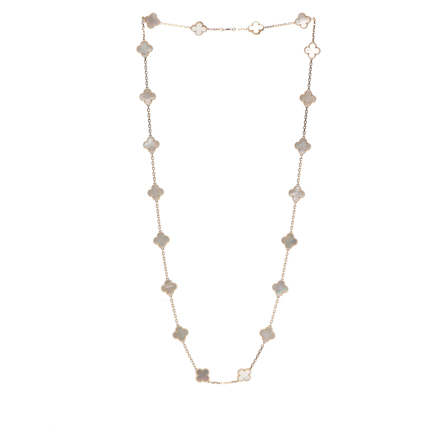 Van Cleef & Arpels 18K Yellow Gold Mother of Pearl 20 Motifs Vintage Alhambra Necklace 3 of 5