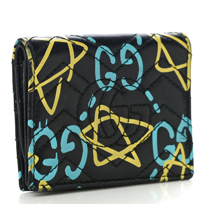 Gucci Calfskin Matelasse GucciGhost GG Marmont Card Case Wallet Black New Acquamarine 3 of 9