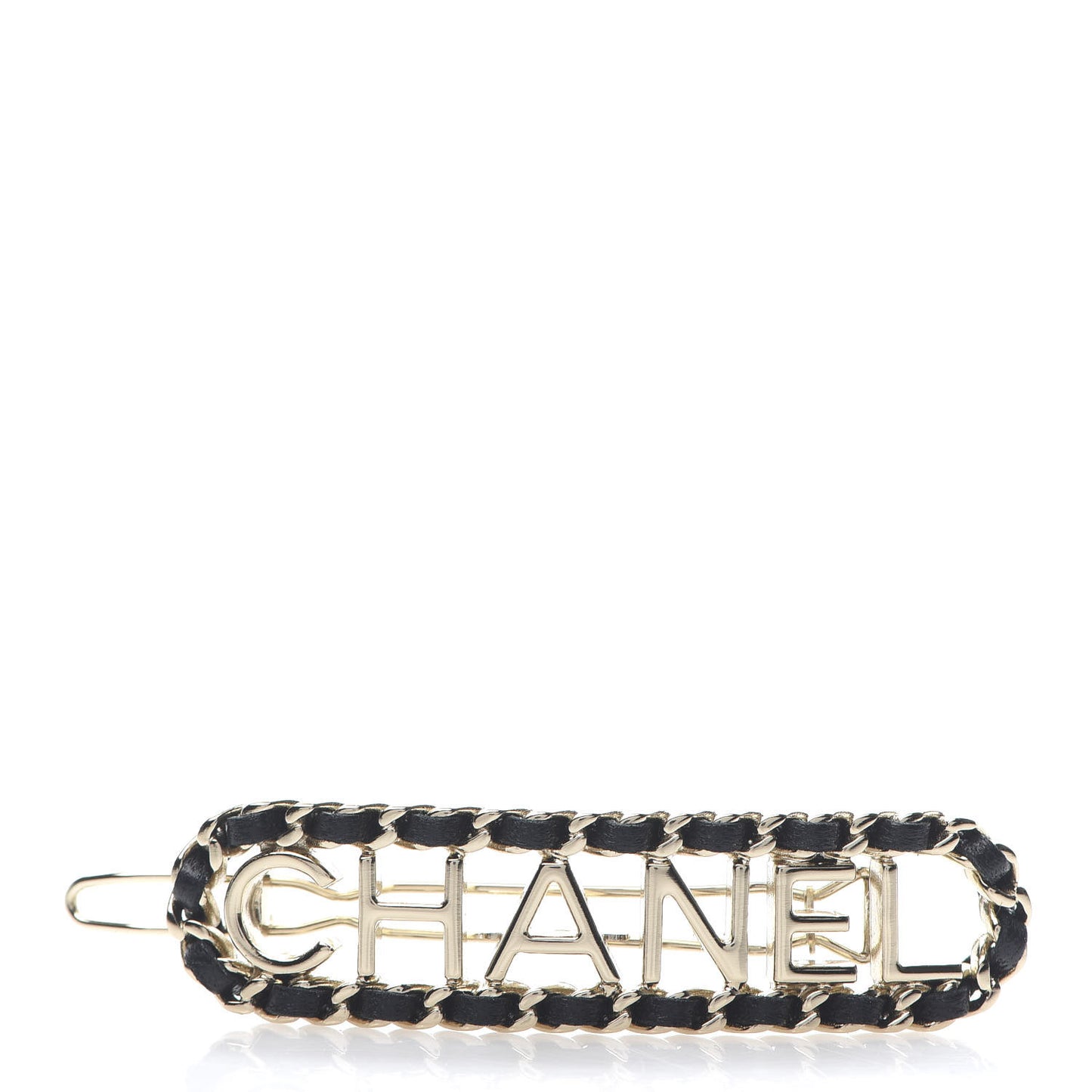 Metal Lambskin Vintage Allure Logo Hair Clip Black Gold