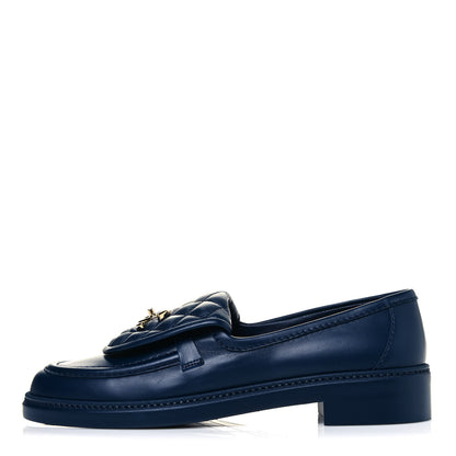Chanel Lambskin Quilted CC Turnlock Loafers 39.5 Navy 1 of 8
