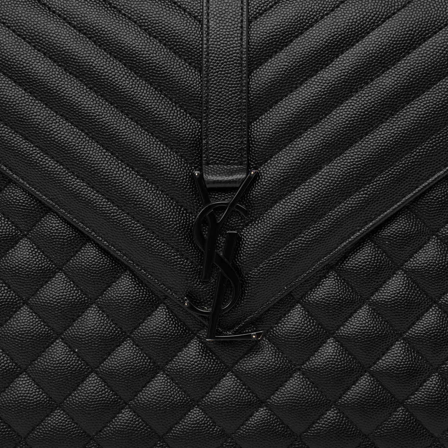 Grain De Poudre Textured Mixed Matelasse Large Triquilt Monogram Monochrome Satchel Black