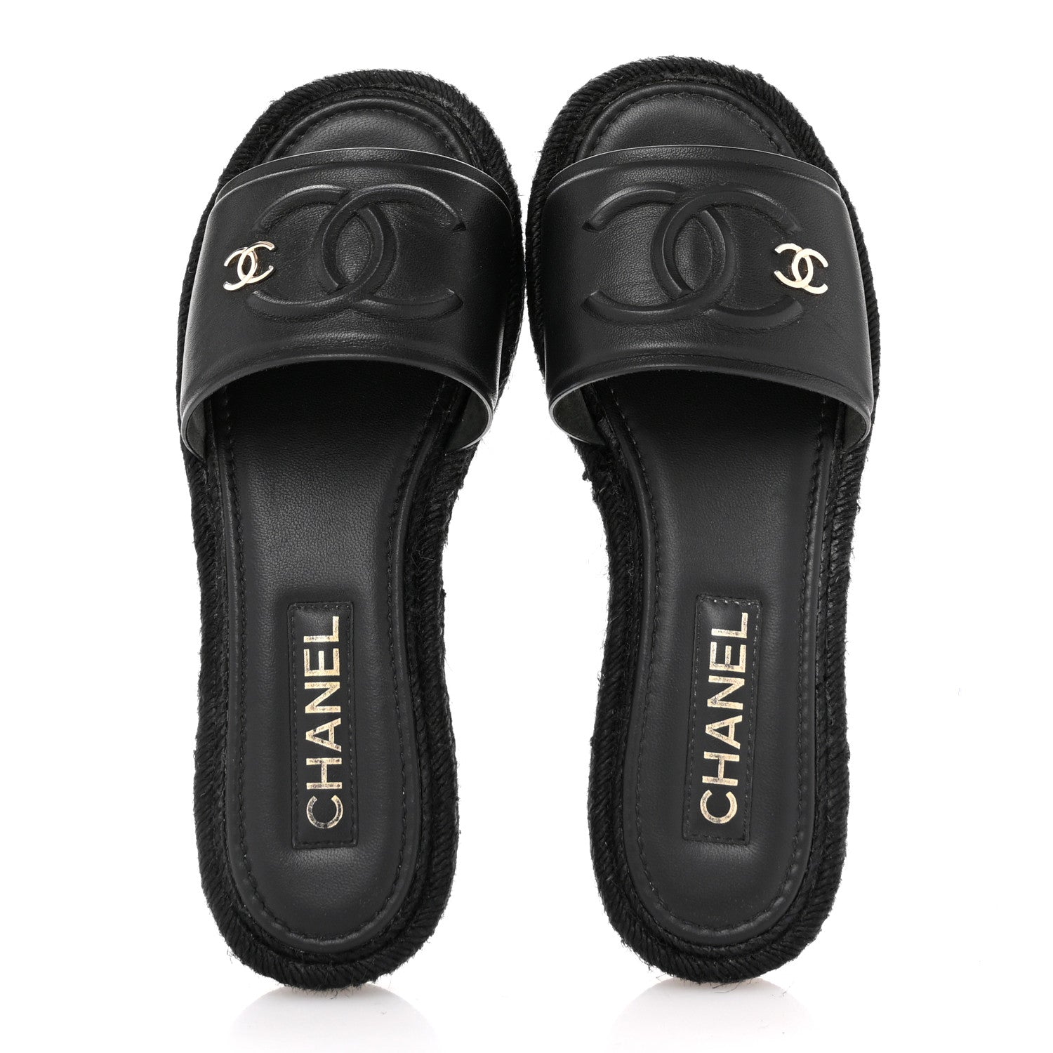 Chanel Lambskin Espadrille Mule Sandals 38 Black 2 of 10