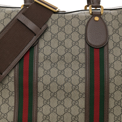 Gucci Soft GG Supreme Monogram Textured Dollar Calfskin Web Large Ophidia Carry-On Duffle Bag Beige Ebony New Acero 8 of 14