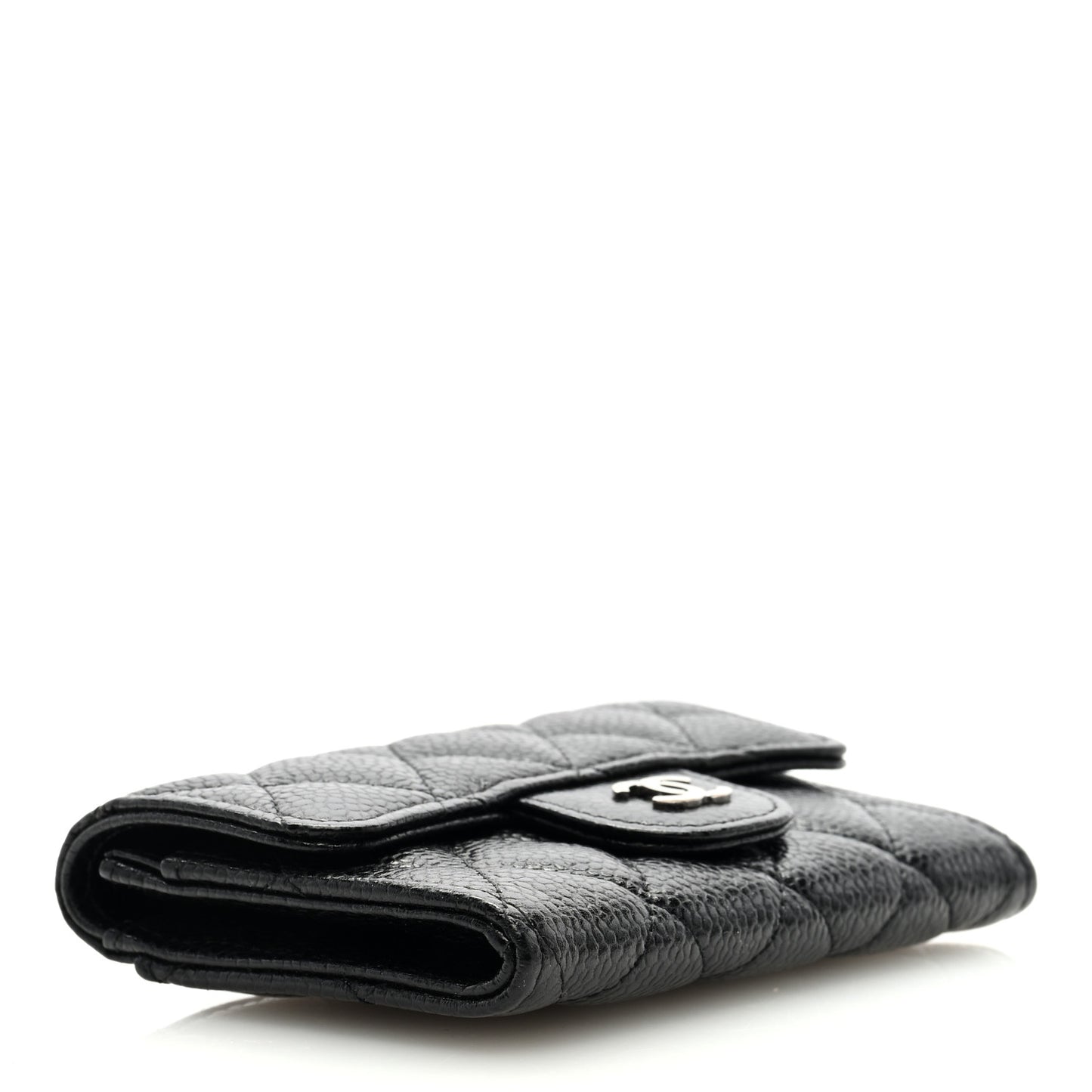 Caviar Quilted Flap Card Holder Wallet Black
