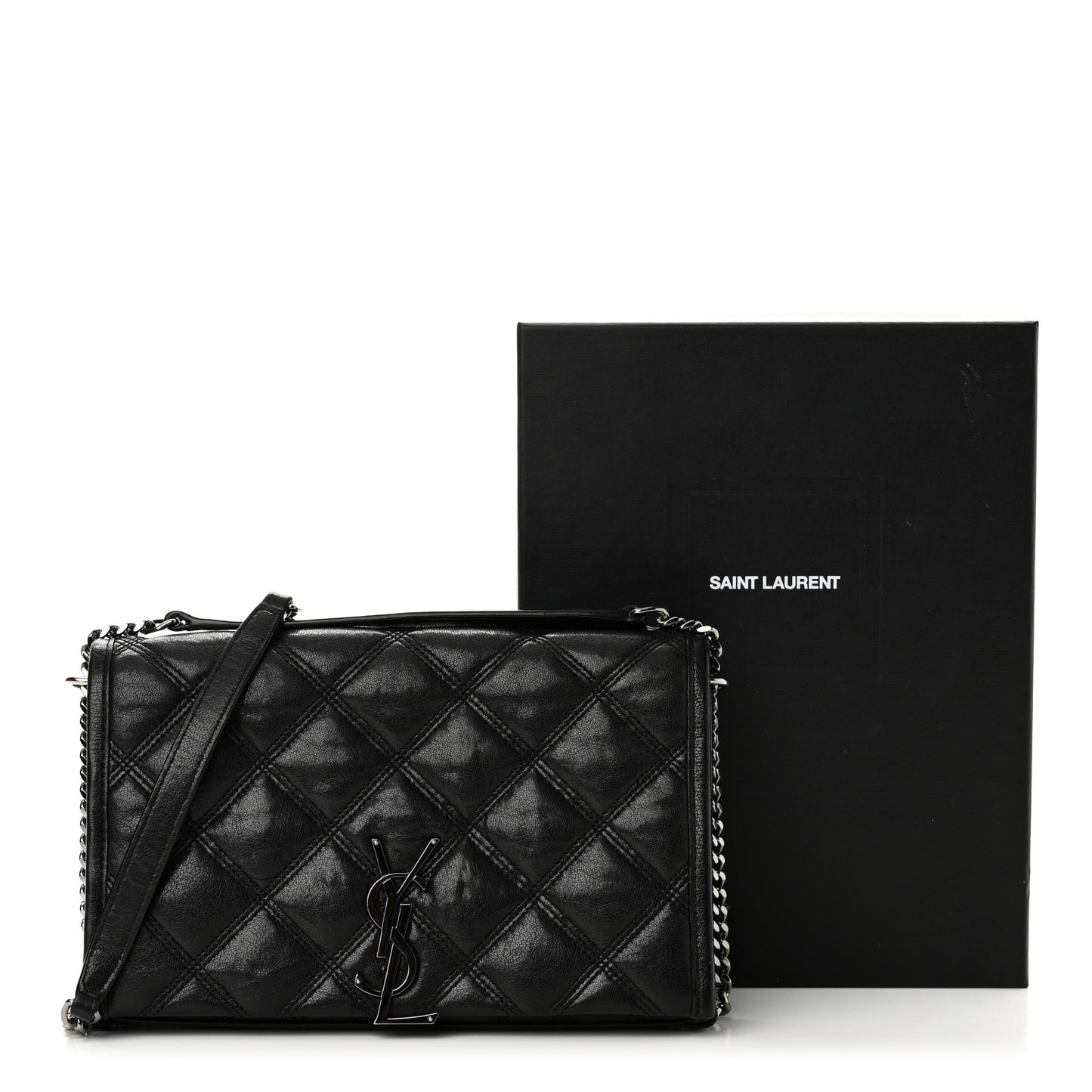 Lambskin Diamond Quilted Becky Chain Wallet Black