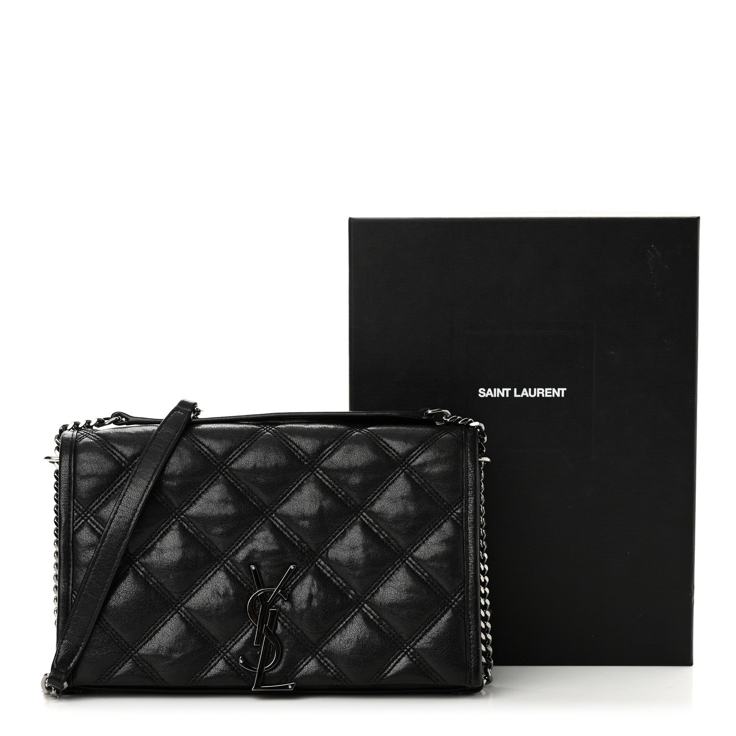 Saint Laurent Lambskin Diamond Quilted Becky Chain Wallet Black 17 of 17