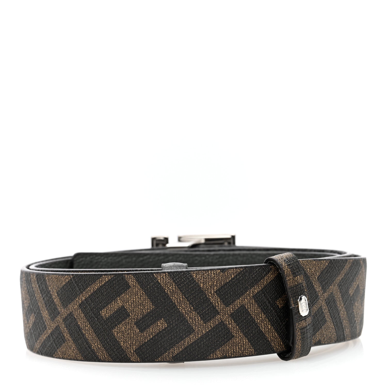 Fendi Cuoio Romano Glazed Fabric FF Reversible Belt 95 38 Black Tobacco 4 of 6