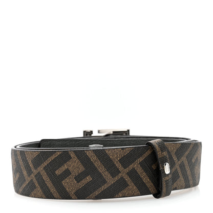 Fendi Cuoio Romano Glazed Fabric FF Reversible Belt 95 38 Black Tobacco 4 of 6