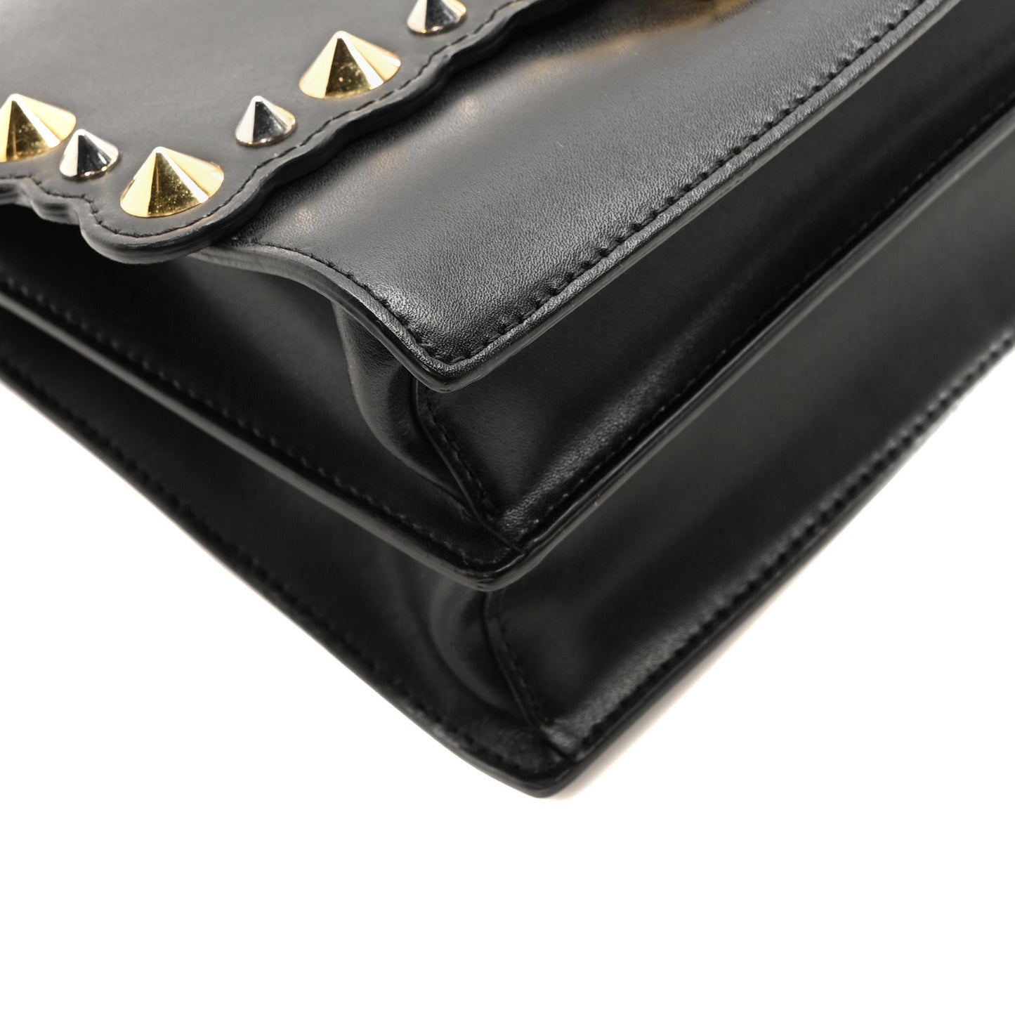 Vitello Liberty Metal Scalloped Multi Studded Small Kan I Shoulder Bag Black