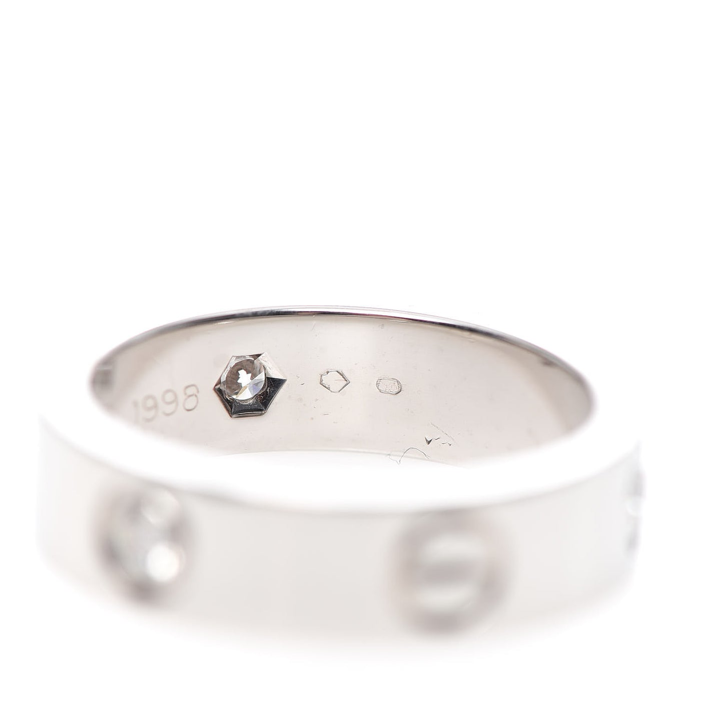 18K White Gold 3 Diamond 5.5mm LOVE Ring 54 7
